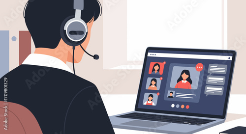 Remote work with video call on laptop - business meeting concept