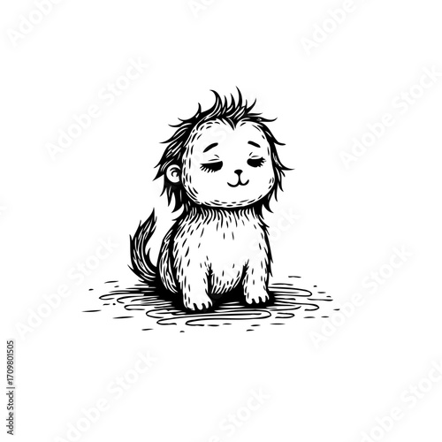 Illustrative whimsical creature depiction evoking childlike innocence a serene cartoon animal