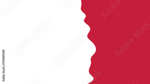 Dynamic abstract background featuring a wavy red shape contrasting against a clean white backdrop, ideal for modern design and presentation templates.