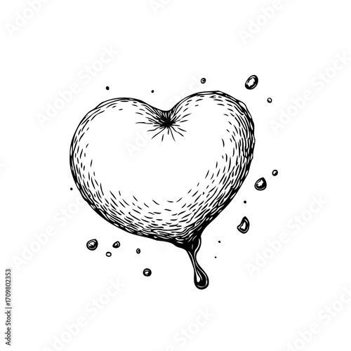 Ink sketched heart shape with dripping liquid showcasing emotion love feeling tenderness