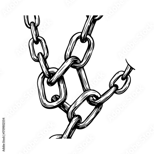 Interlocking chain links illustration emphasizing connectivity and resilience artistic metalwork