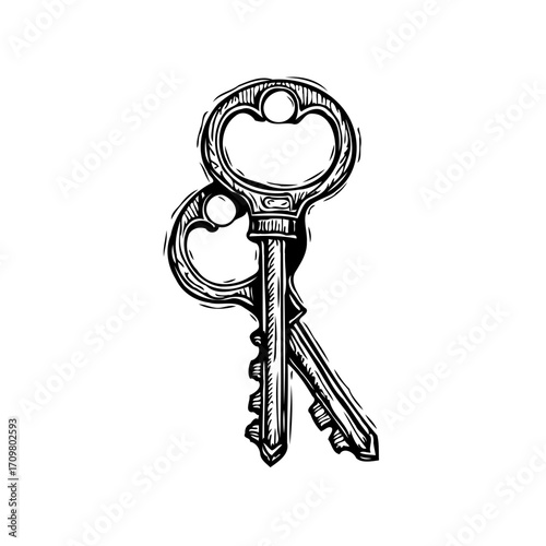 Interlocking vintage keys illustration evokes mysteries secrets access possibilities security