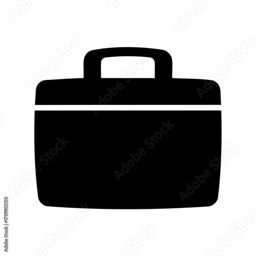 Simple black briefcase icon for business travel and professional career depiction