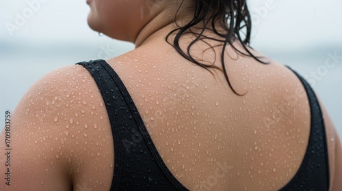 Wallpaper Mural Close-Up Back View of Plus-Size Woman in Gentle Drizzle Torontodigital.ca