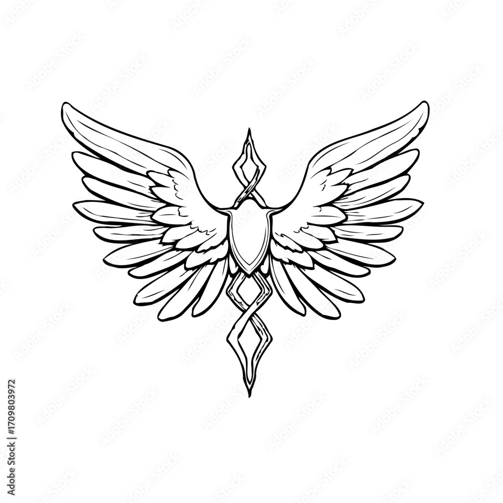 Obraz premium Intricate winged emblem design showcasing classic artistic flair offering a distinctive symbolic