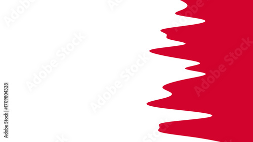 Official flag of Bahrain featuring a prominent red field and a white field separated by a serrated zigzag line. Symbolizes national identity.