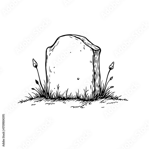 Lonely weathered headstone amidst wild grass a solemn marker of time passed remembrance of lives