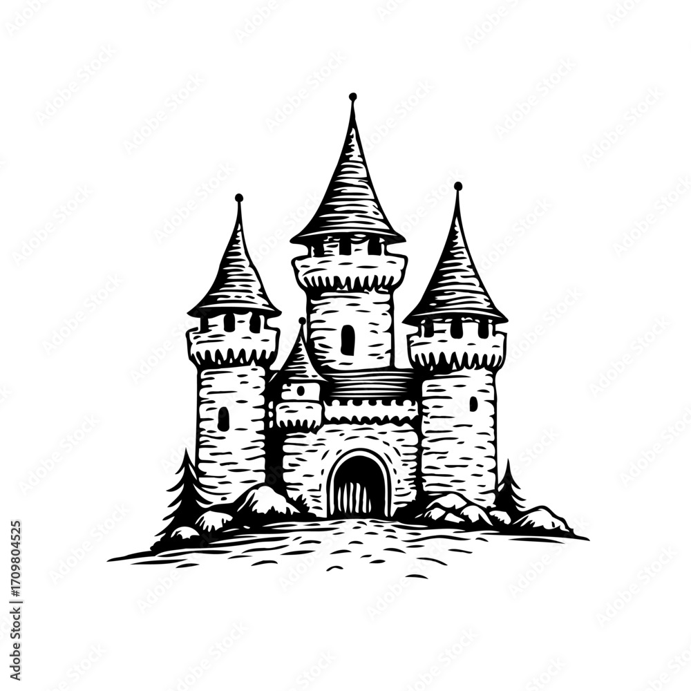 Obraz premium Majestic fantasy castle vector illustration evoking fairy tales and medieval times with detailed