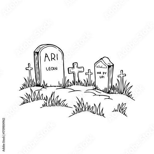 Minimalist graveyard illustration evokes themes of remembrance mortality and the passage of time
