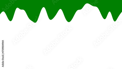 Abstract green wavy border on white, resembling hills or dripping paint. Versatile design element for nature, growth, or fluid concepts.