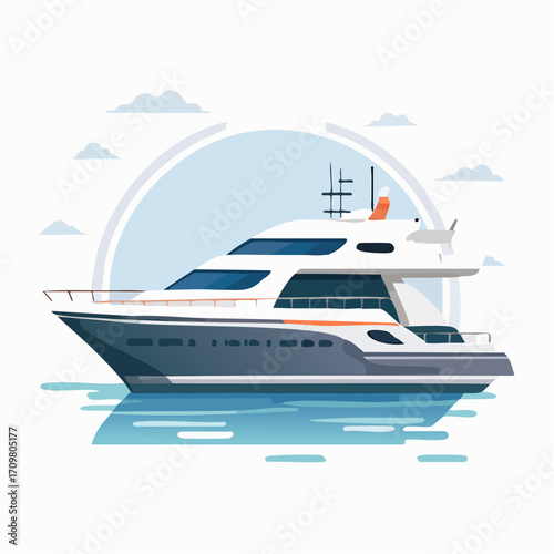 Modern luxury motor yacht sailing on the ocean, a symbol of wealth and exclusive travel