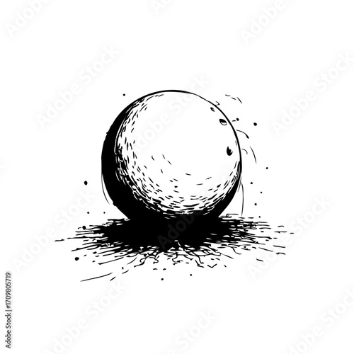 Monochromatic orb illustration showcasing radial dispersion and stark contrast evoking abstract