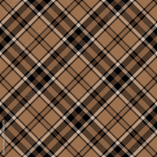 Seamless brown color check pattern. Repeating patern plaid. Checkered design for prints. Repeated tartan fabric. Vector scottish fabriс. Ekose texture. Madras flannel. Checker line. Stripe gingham
