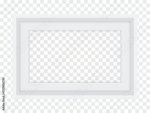 White Rectangular Picture Frame – Minimalist 3D Photo Frame Mockup Isolated on Transparent Background Vector Illustration