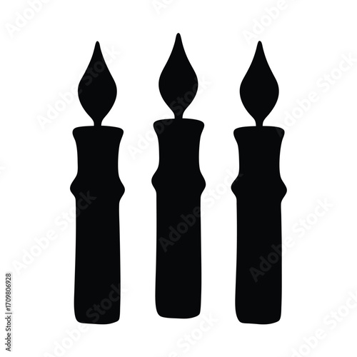 Three black candles illustration for holiday decoration and festive celebration events design element