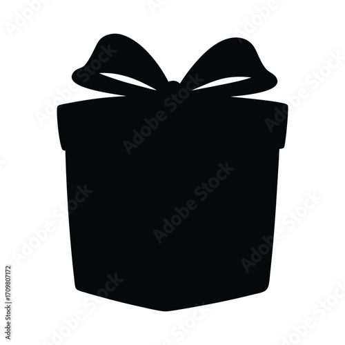 Black silhouette of a gift box with ribbon bow present for birthday christmas celebration party holiday