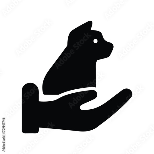 Symbolic representation of compassion and care for animals with a cat and hand
