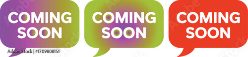 Three colorful speech bubbles with the words coming soon inside