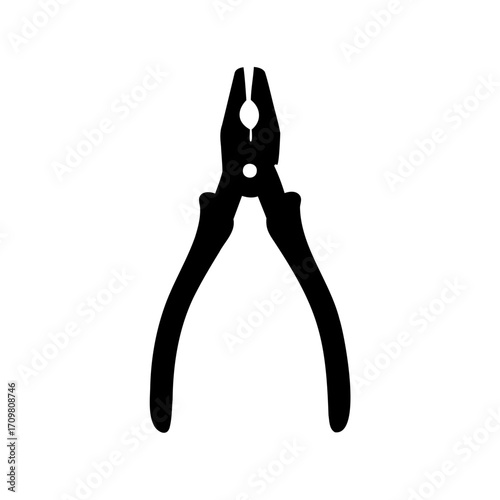 Simple black silhouette illustration of adjustable pliers with curved handles