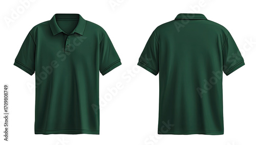 Dark green polo shirt, front and back views (1)