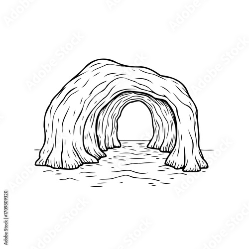 Monochrome rock formation with hollow tunnel design offers intriguing perspective for graphic