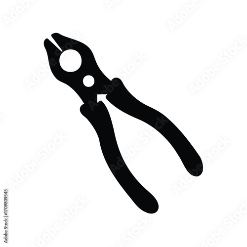 Black silhouette of lineman pliers or combination pliers on white background