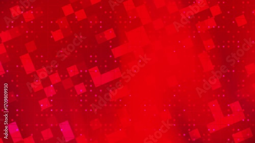 Red Solid Background With Scattered Dots And Geometric Squares Flowing In Minimal Abstract Art For Branding Templates, Motion Media, Event Screens, Poster Layouts, And UI Presentations