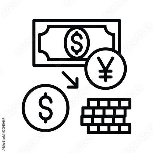 Currency exchange money transfer financial transaction money bill coin and stack icon