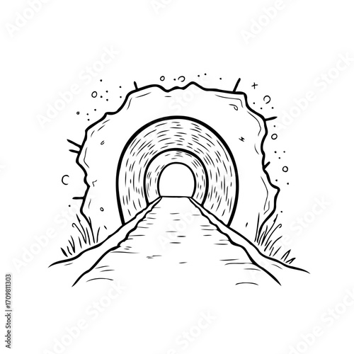 Mysterious journey through monochrome cavern tunnel vision an enticing path into light at the end