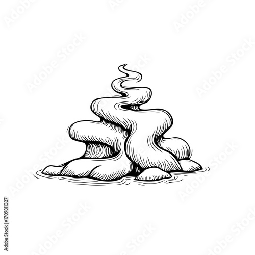 Mysterious river of smoke entwined around ancient stones creating an ethereal landscape