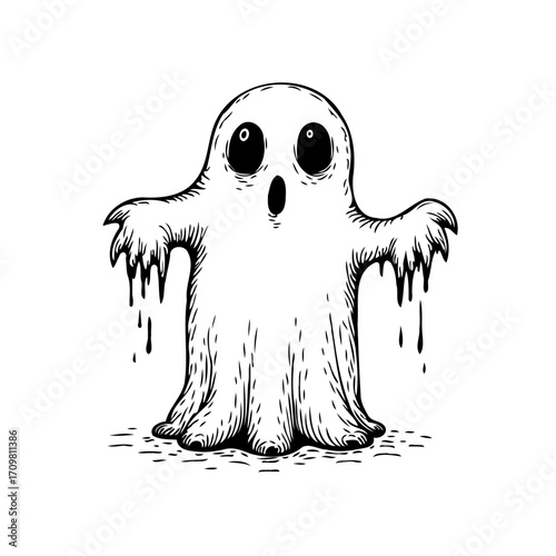 Mysterious spooky ghost illustration with dripping effects showcasing festive season design