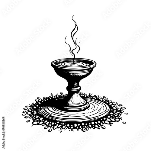 Mystic incense burner with rising smoke provides calming aura for meditation ritual and enhances