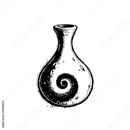 Mystic monochrome vessel spiral design evokes depth and intrigue with its fluid artistic