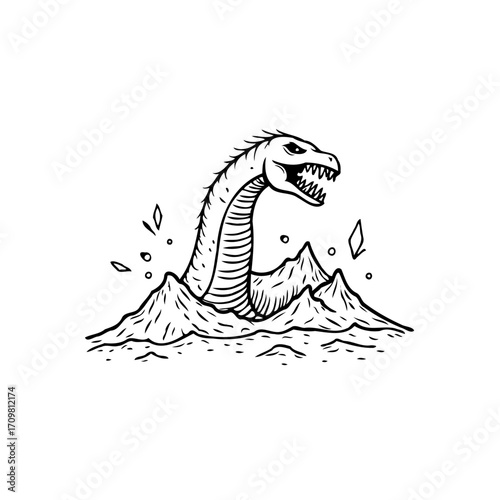 Mythical creature emerging from mysterious waters a classic illustration of a cryptid appearance