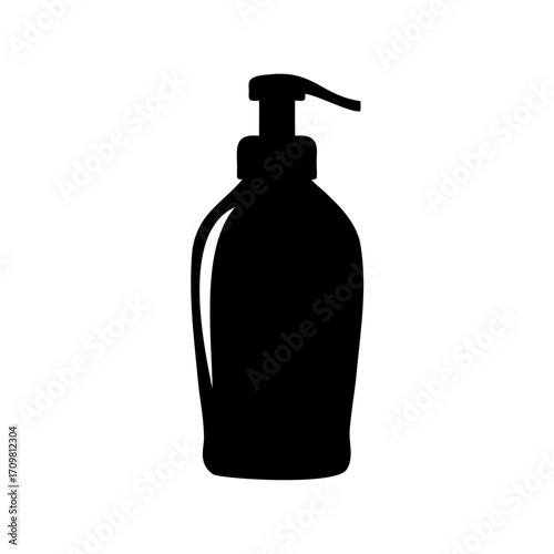 Black silhouette of a lotion or soap dispenser bottle with pump