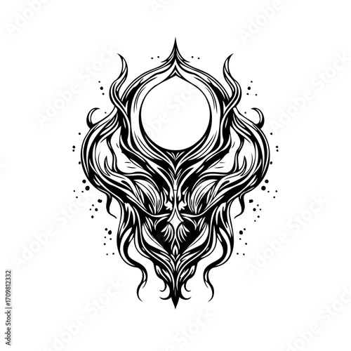 Ornate abstract vector illustration featuring swirling lines and a central circular void evoking