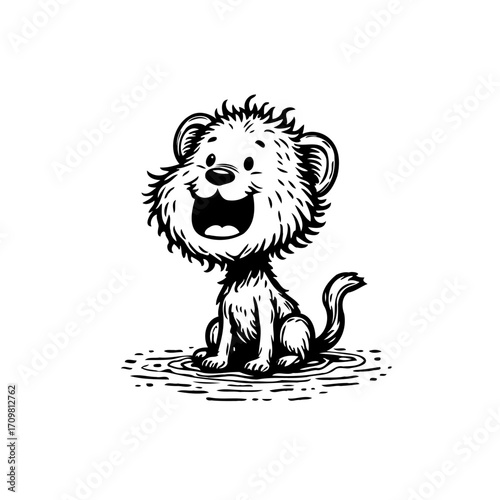 Playful cartoon lion cub illustration with cute expression ready to captivate hearts and inspire joy