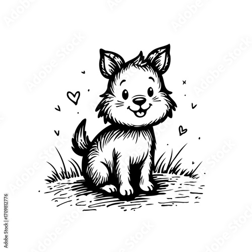 Playful canine illustration with hearts a whimsical depiction of friendship and tenderness in
