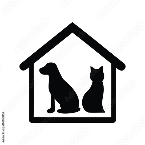 Silhouette of a dog and cat inside a house, perfect pet shelter