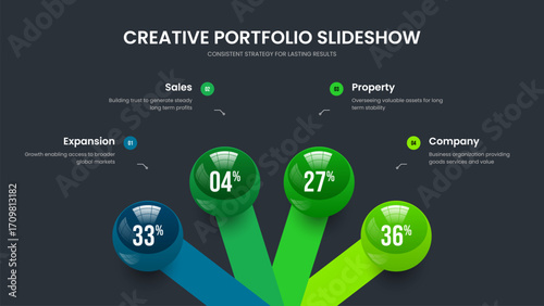 Project Strategy Four Step Diagram Frame Template. Financial Innovation 4 Element Chart Presentation Layout. Consulting Briefing Slideshow Design Vector Illustration.