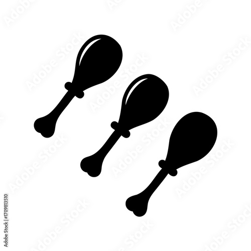 Three monochrome cartoon drumsticks against a stark white minimalist background