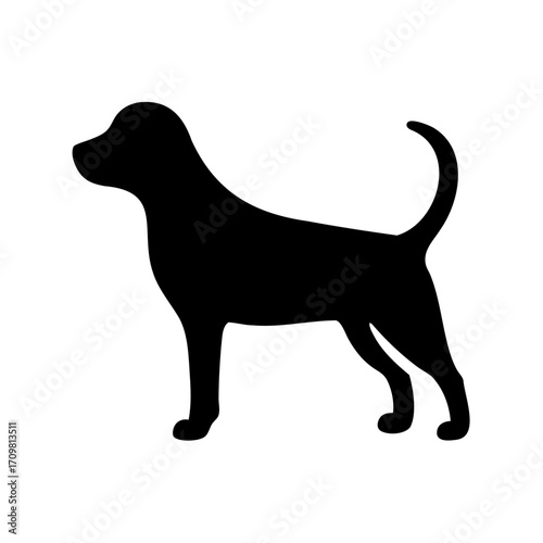 Stylized Silhouette of a Standing Dog with a Curled Tail on White