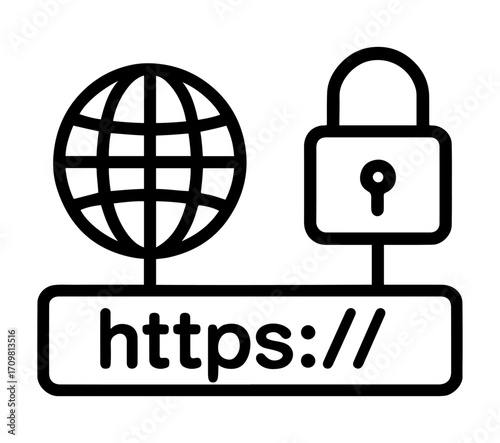 Line art icon for secure internet connection in black and white