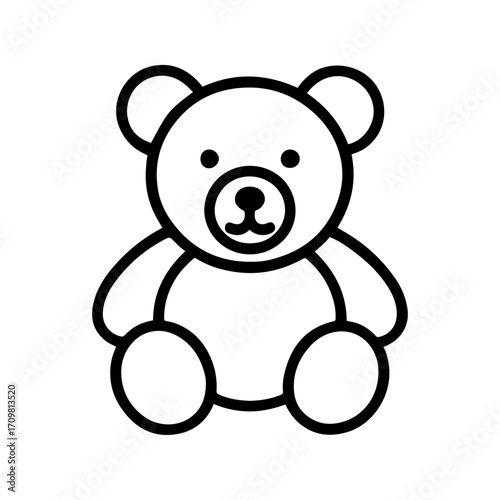 A cute teddy bear in a minimalist line drawing style black and white icon
