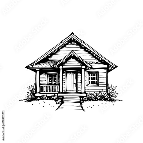 Rustic dwelling sketch inviting warmth charming illustration cozy home classic design elegant