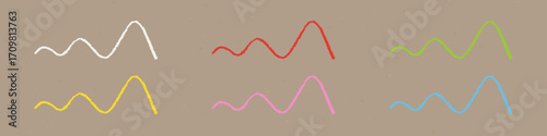 Realistic Chalk Drawn Sketch. Set of Design Elements Wavy Lines in Different Colors Isolated on Craft Paper.
