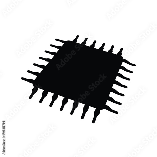 Black and White Silhouette of an Integrated Circuit Chip, technology and electronics
