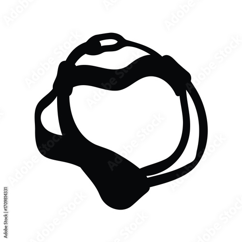 Monochrome silhouette of a dog harness with adjustable straps and buckles