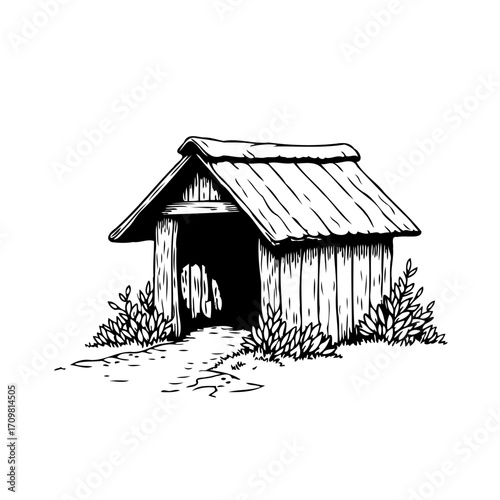 Rustic wooden structure amidst foliage offering unique aesthetic emphasizing simplicity and rural