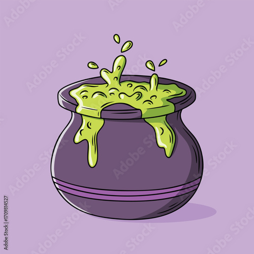 Illustration of Boiling Cauldron with Bubbling Green Potion